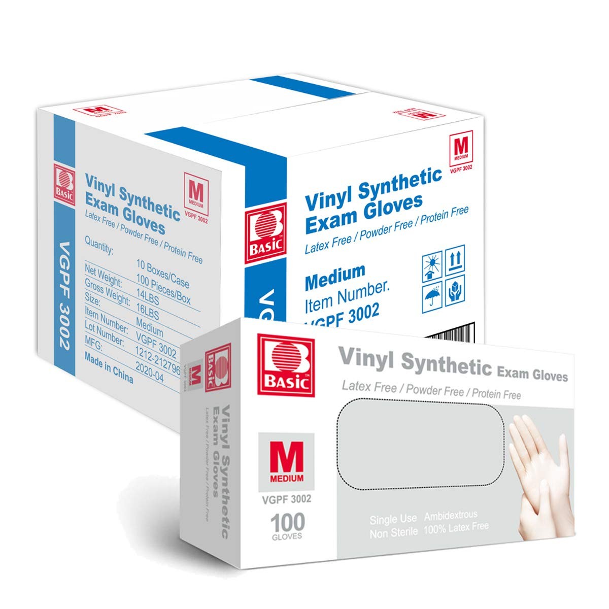 Basic Medical Vinyl Exam Gloves Medium Powder Latex Free Multipurpose 1000 Pack