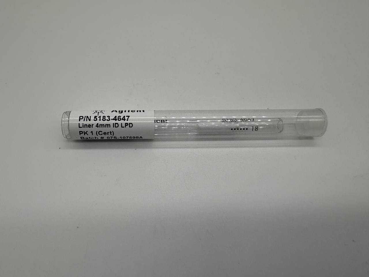 Inlet liner, split, single taper, glass wool, deactivated, low pressure drop.