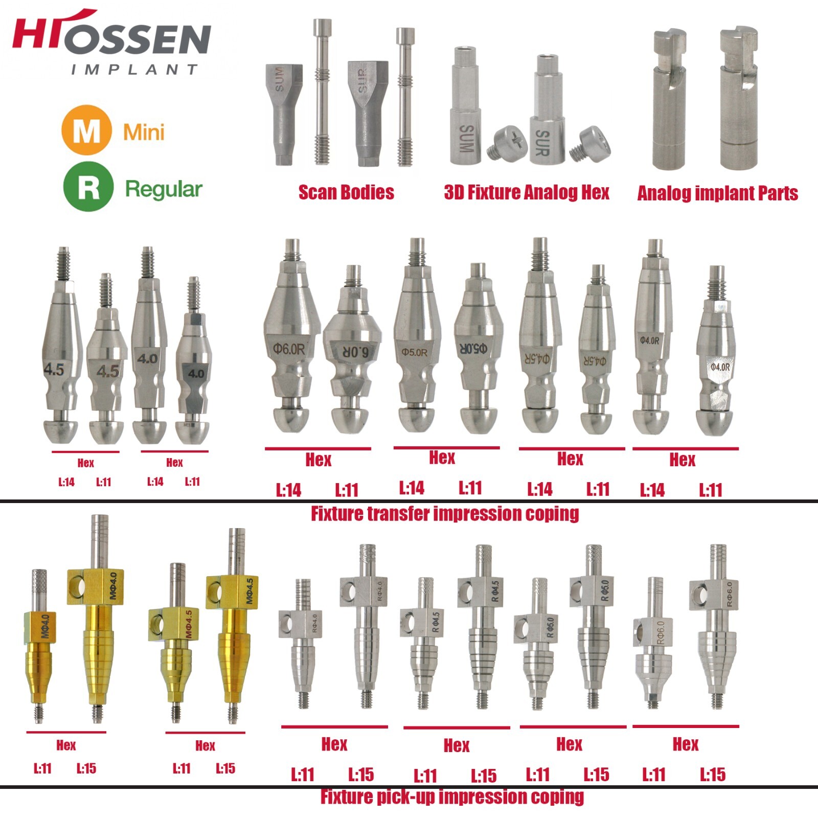 Transfer Impression Closed & Open Analog Regular/Mini for Osstem Hiossen Implant