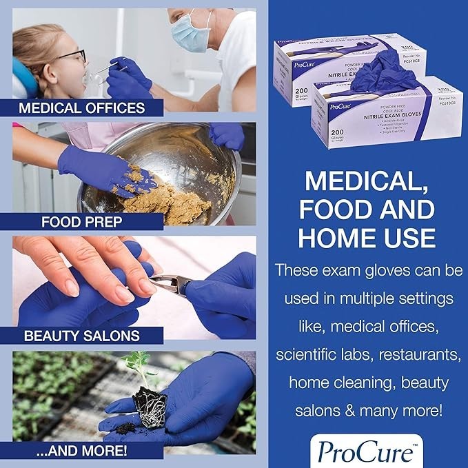 ProCure Disposable Nitrile Gloves, 200 Count, Powder Free, Rubber Latex Free, XL