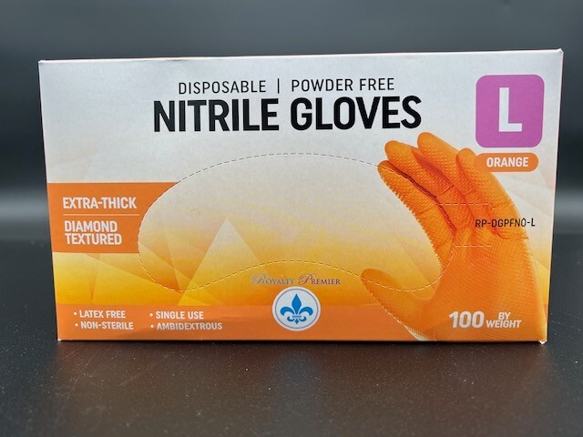 Royalty Orange Nitrile Disposable Gloves 8 Mil Raised Diamond Texture,100 S-XL