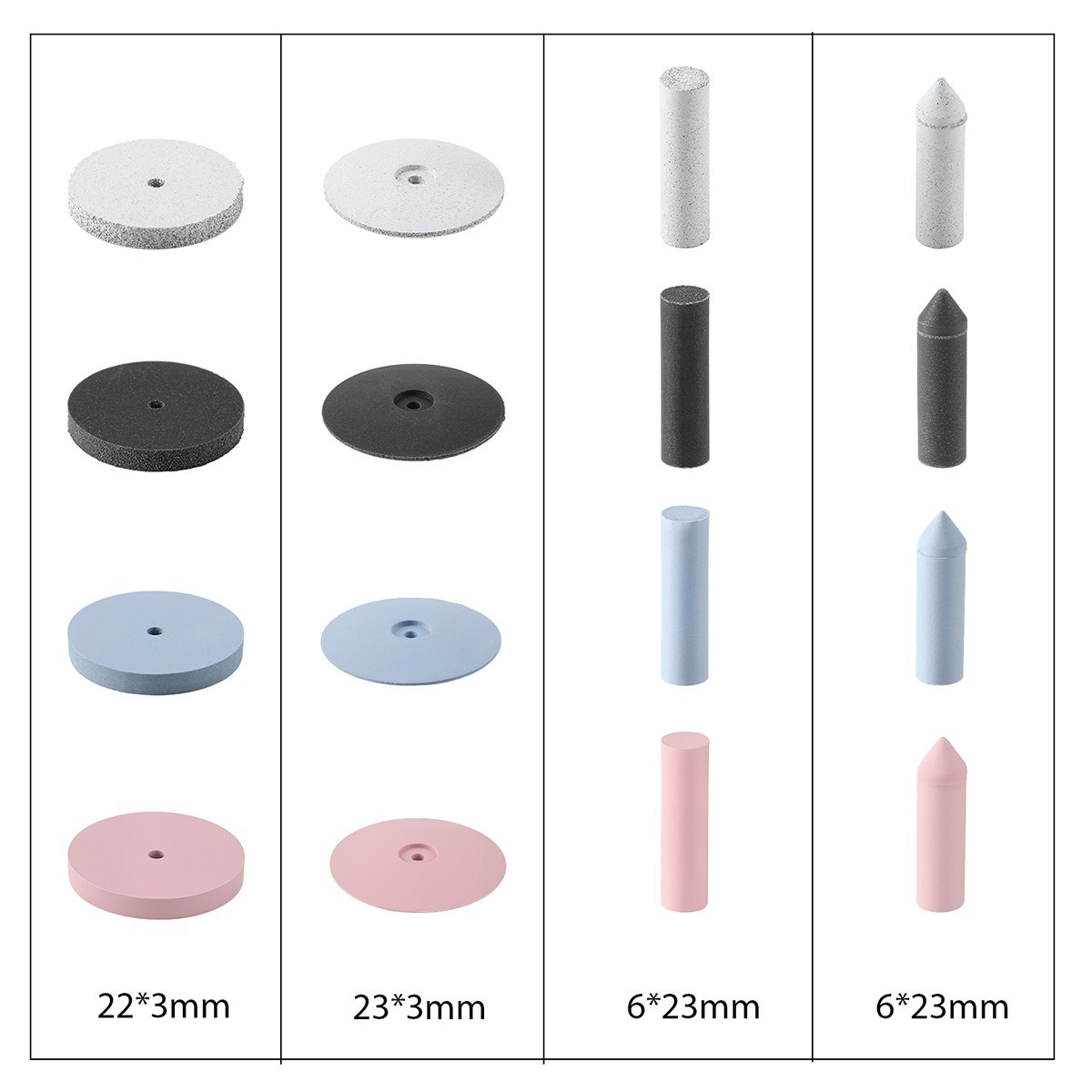 Dental Lab Silicone Polishing Wheel Point Coarse Medium Fine Extra Fine+Mandrels