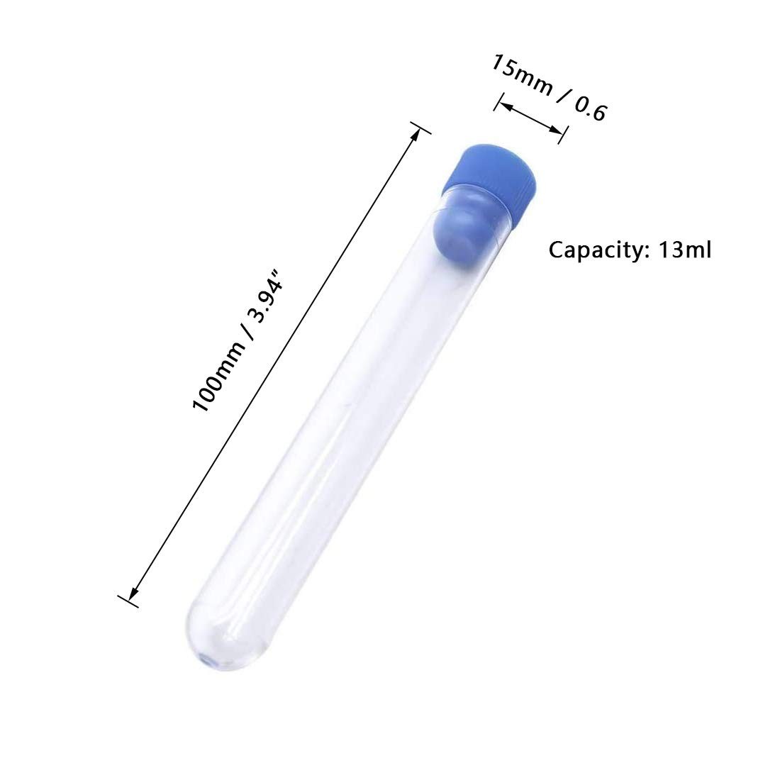 50 Pcs 15x100mm Plastic Test Tubes with Caps Scientific Experiments 13ml