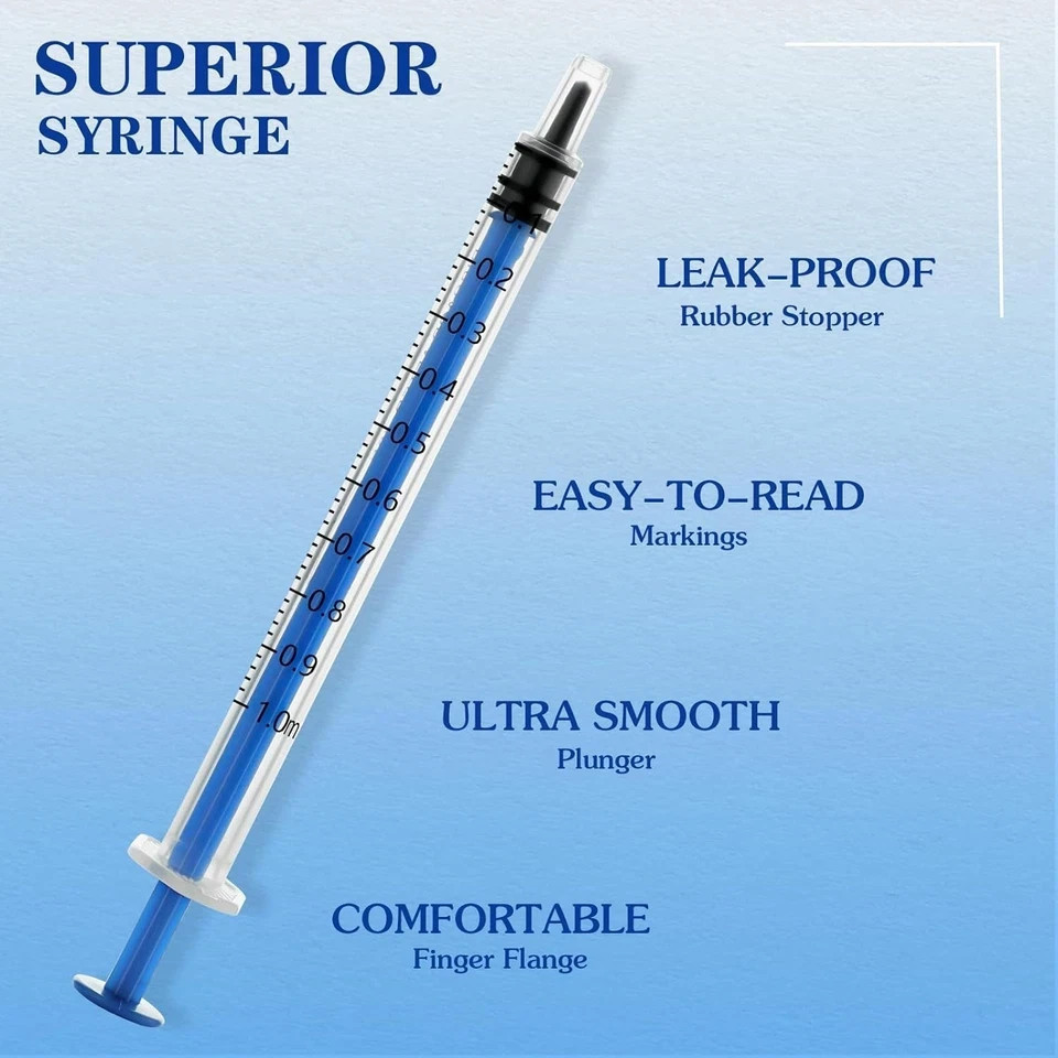 100 Pack 1ml 25Ga Luer Slip Syringes – Sterile, Disposable, Individually Wrapped