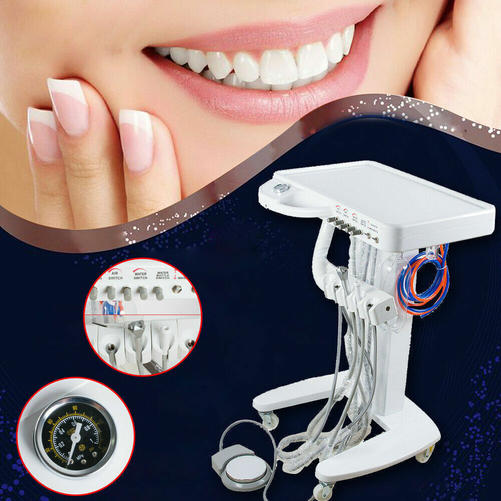 Portable Mobile Dental Delivery Unit System Cart Treatment Compressor 4-Hole