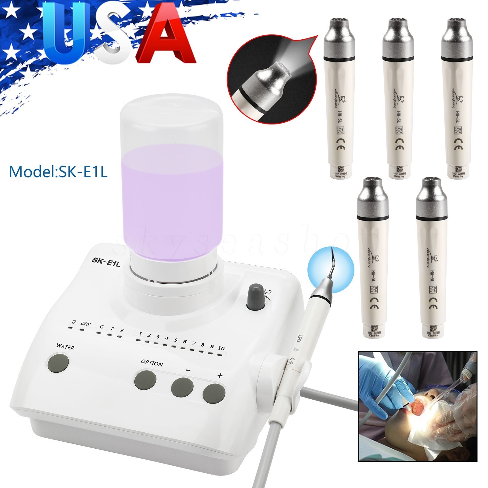 SK-E1L Dental Ultrasonic Piezo Scaler 2 Bottles / LED detachable Handpiece HW-5L