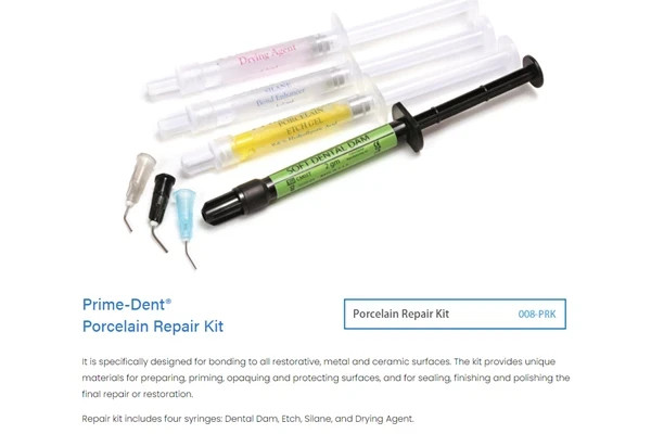 Prime-Dent Porcelain Crown Repair Kit (Dental Dam, Etch, Silane & Drying Agent)