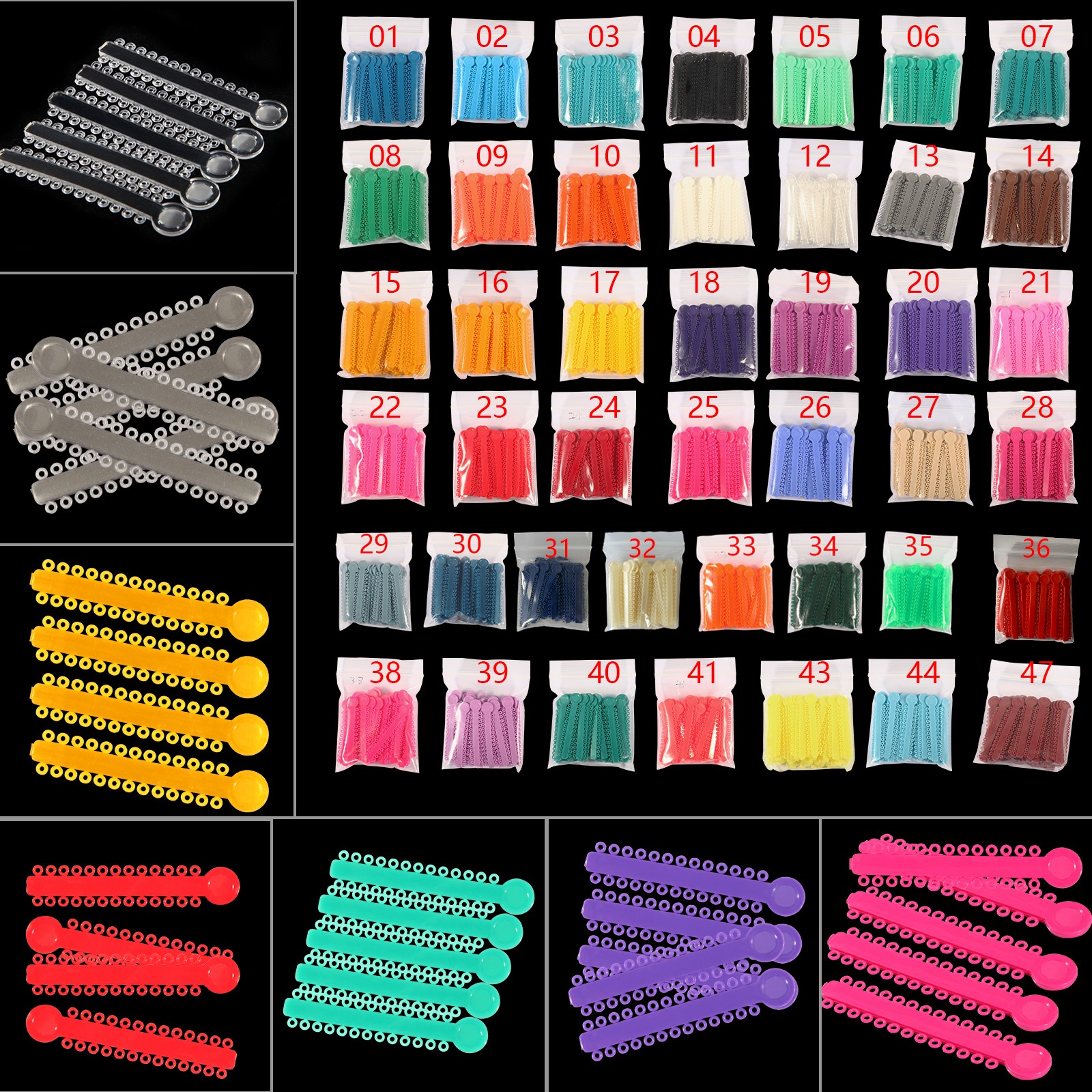 1040Pcs/pack Dental Orthodontic Ligature Ties Elastic Rubber Bands 45 Colors fo