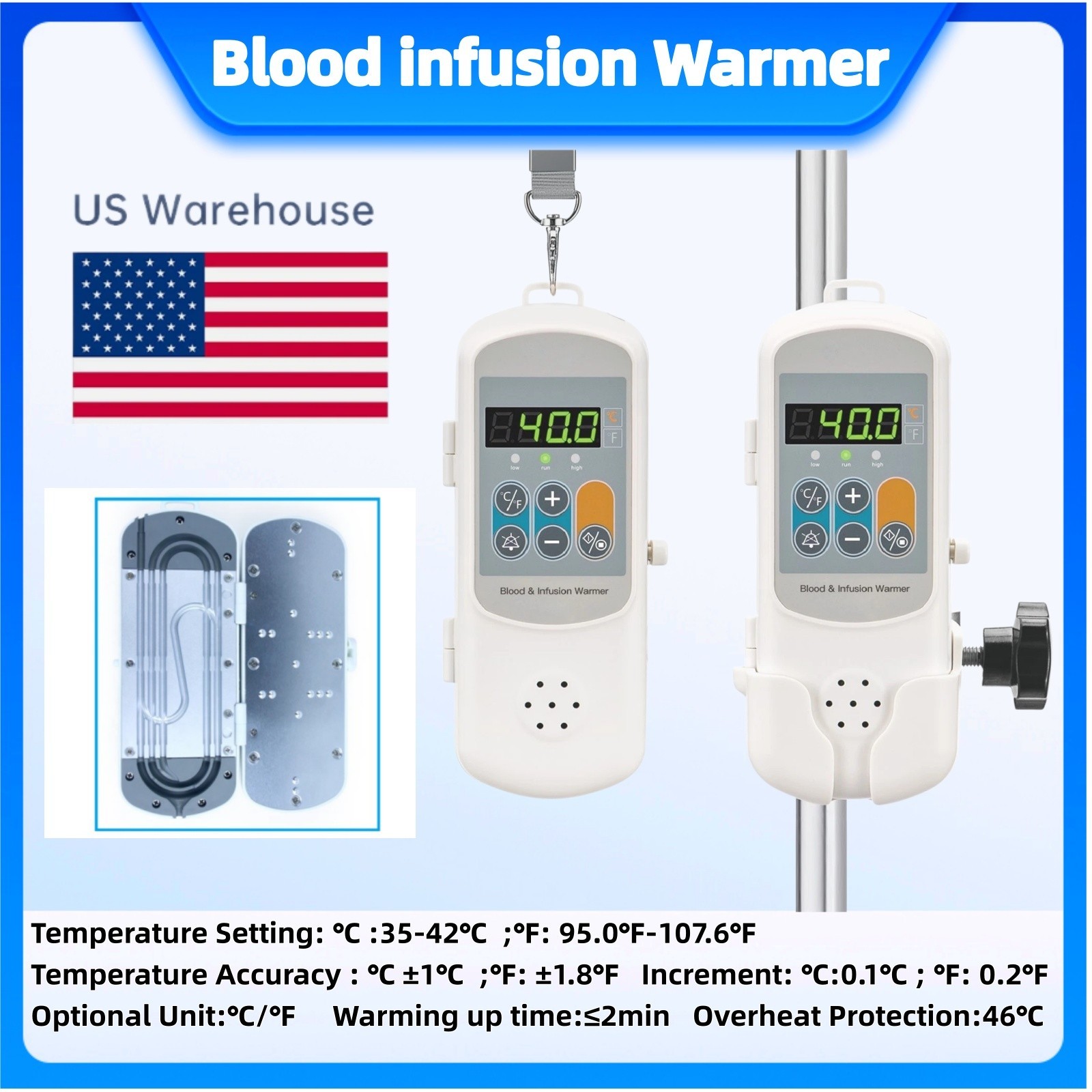 US warehouse Transfusion Heater Thermostat Fluid Warming Blood infusion warmer