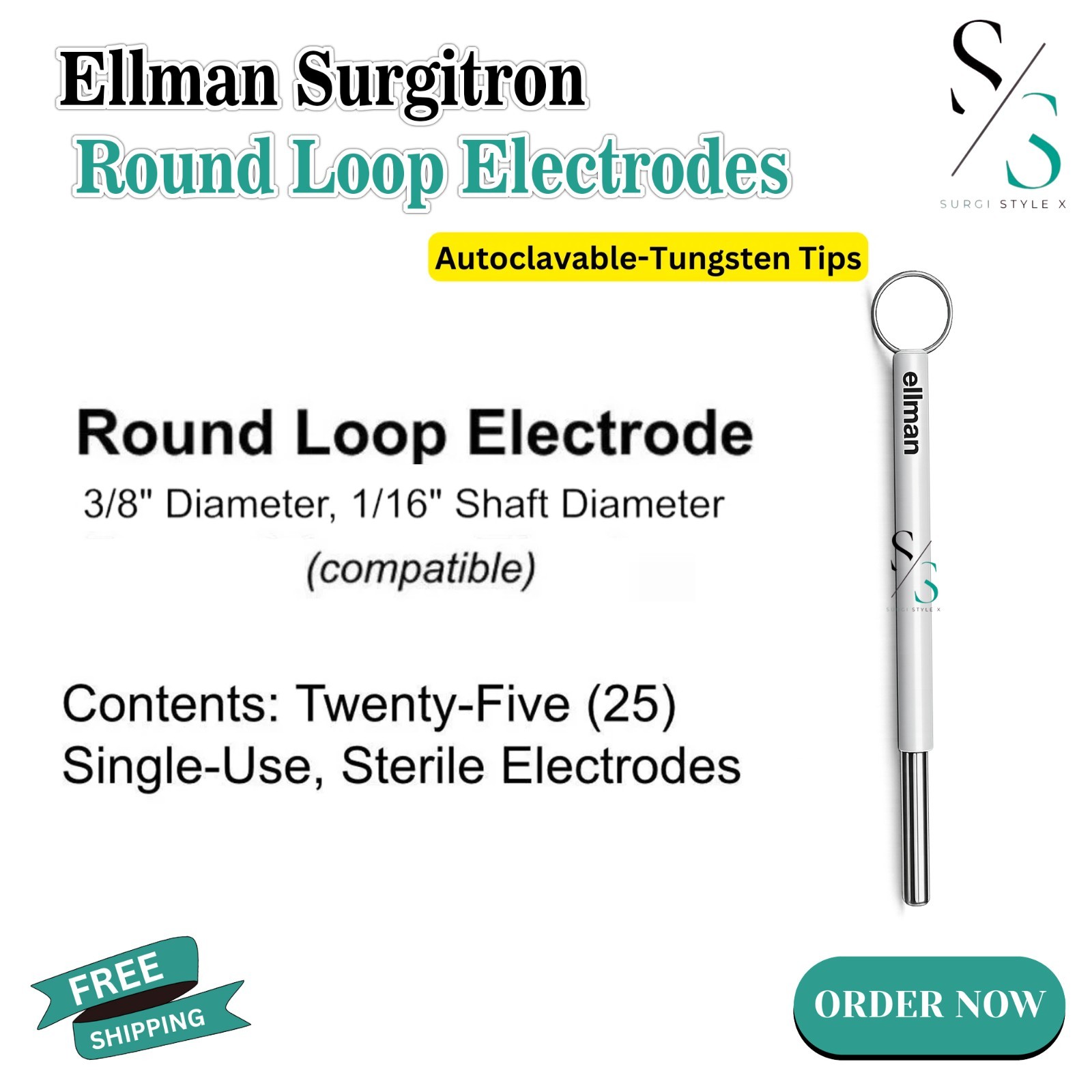 Ellman Surgitron B1D- Round Loop Electrode -Twenty-Five (25)Tungsten Tips CE/FDA