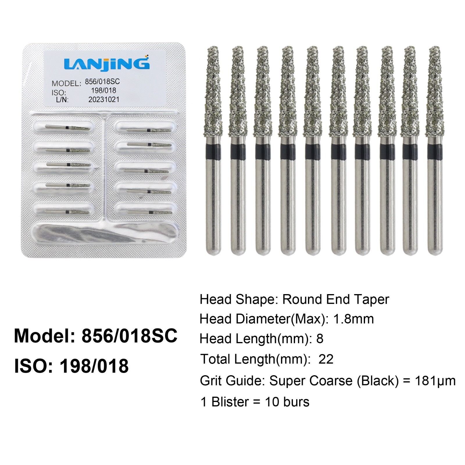 Dental Diamond Burs Football Round End Taper Coarse Fine FG High Speed 856 850