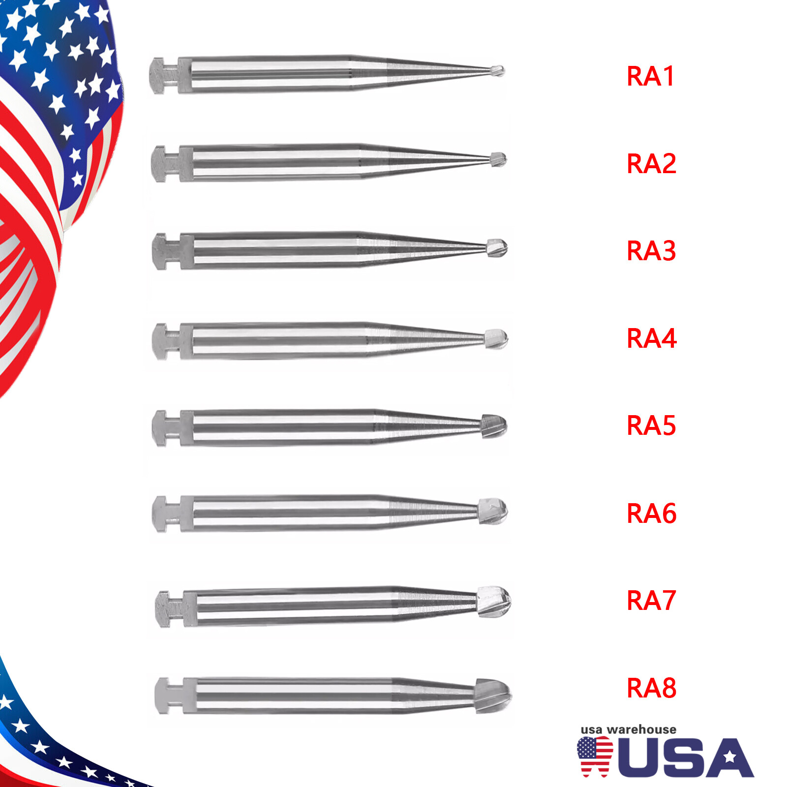 Dental Round Latch Carbide Bur RA 1 2 3 4 5 6 7 8 For Slow Low Speed