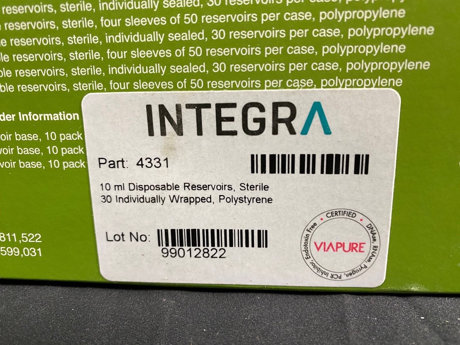 INTEGRA 10mL Polystyrene Reservoirs Individually Wrapped Sterile 4331 (30/cs)