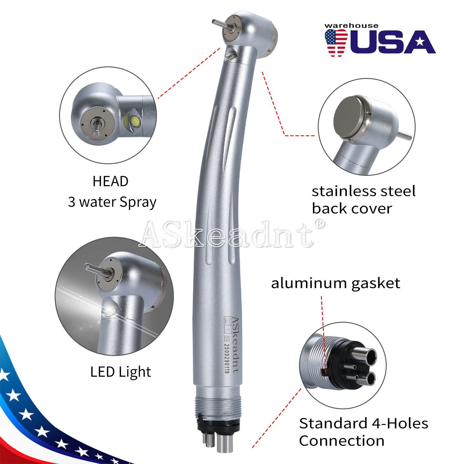 SANDENT LED E-generator Handpiece Ceramic Bearing 4Hole large torque for KAV