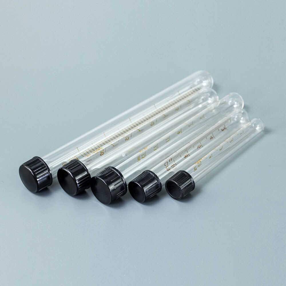 10/20Pcs 5-50ml Clear Lab Glass Test Tube Round Bottom Graduated with Screw Cap