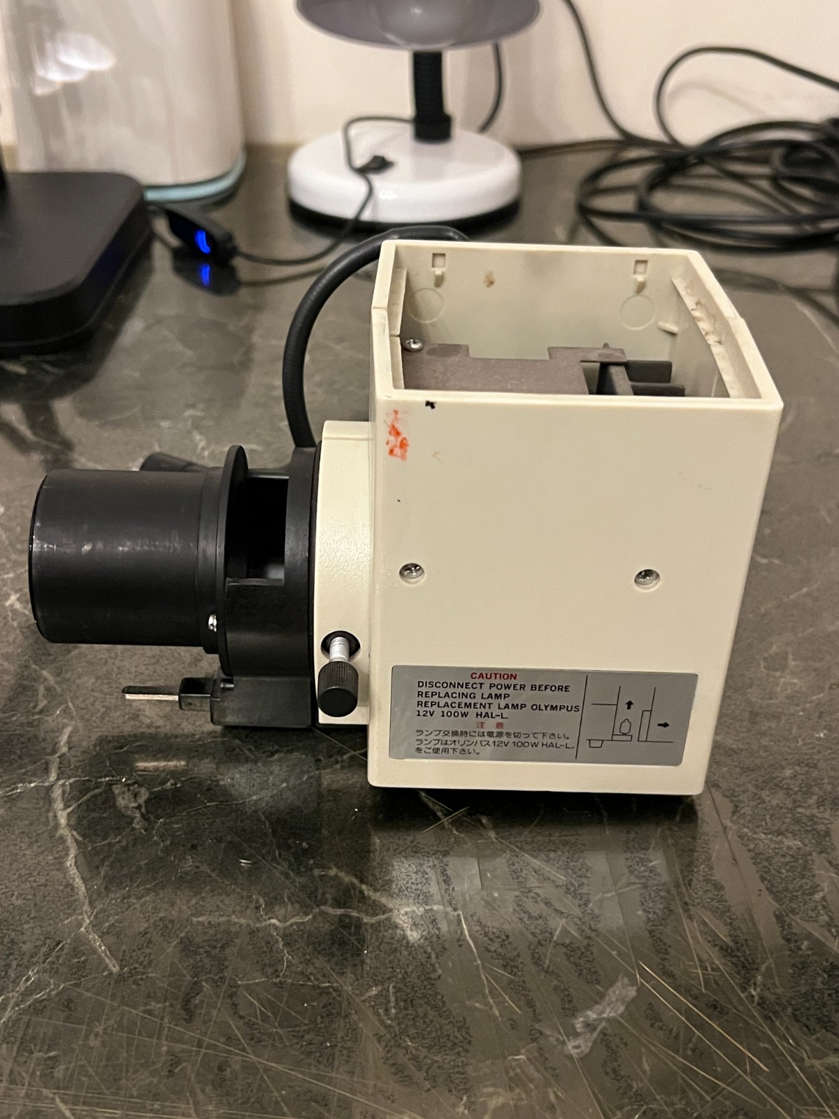 Olympus BH2 BHS Microscope Lamp Housing w/ Light Guide – 12V 100W – For Parts