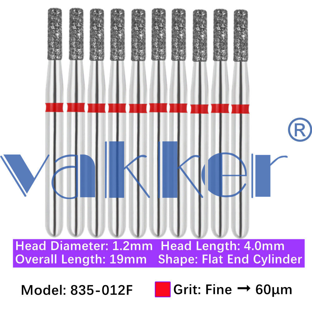 10pc/pk Dental FG Diamond Burs High Speed Flat/Round End Cylinder Polishing Burs