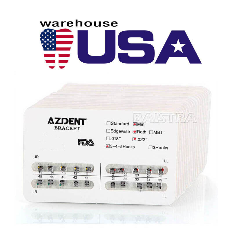 USPS 50X Dental Orthodontic Ultrathin Metal Brackets Mini Roth 022 Hooks 345 AZ