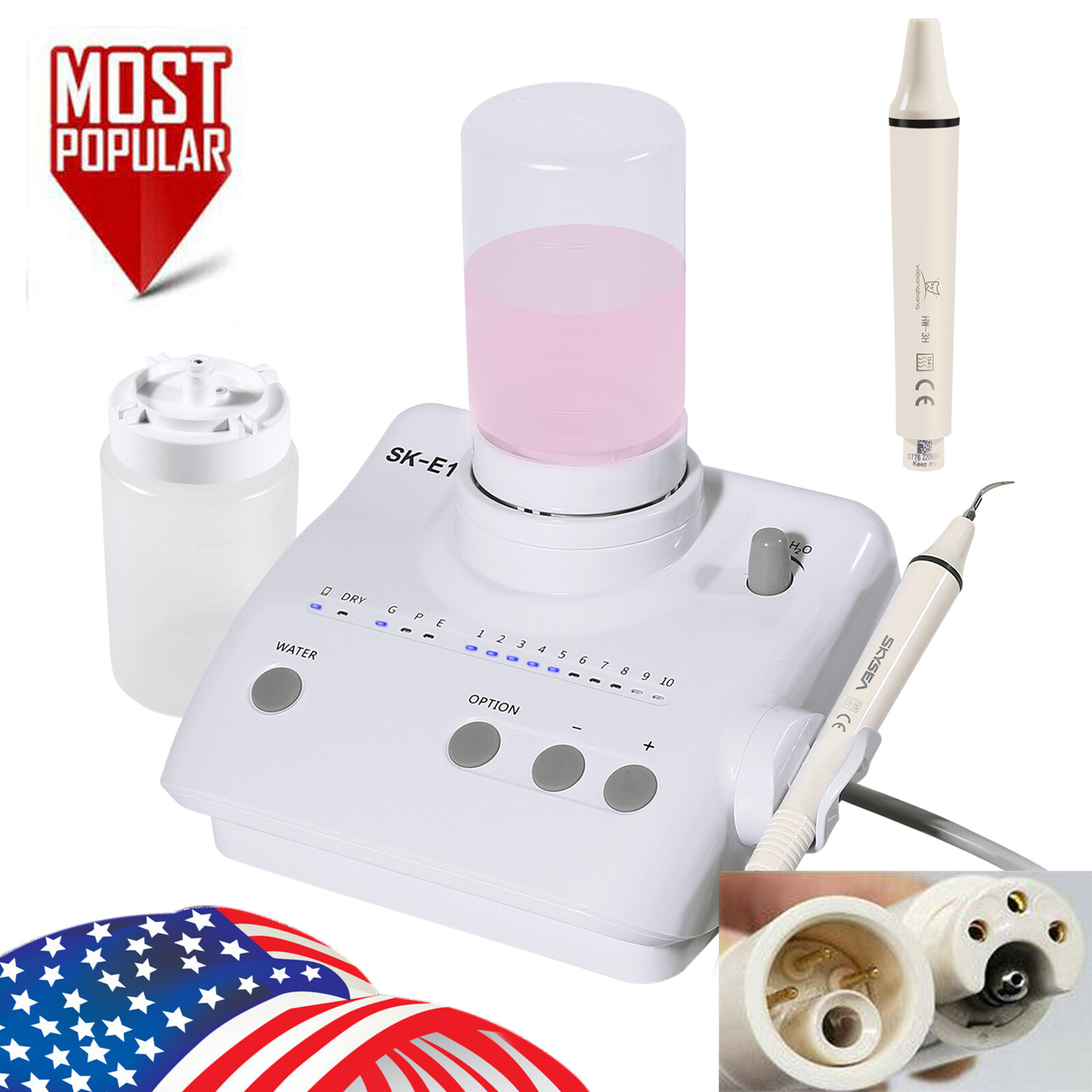 Dental Ultrasonic Piezo Scaler Electric 2*Bottles +2*Detachable Handpiece f/ EMS