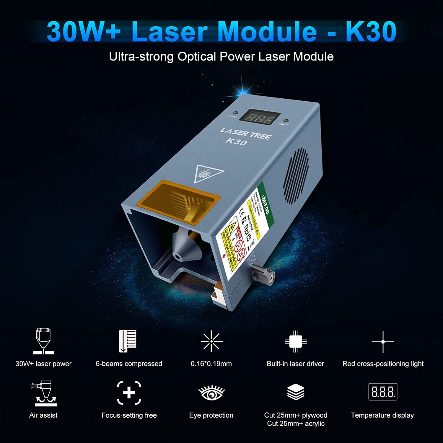 LASERTREE Optical Power 20W 30W 40W 60W Laser Head Cutting Engraver Module Tools