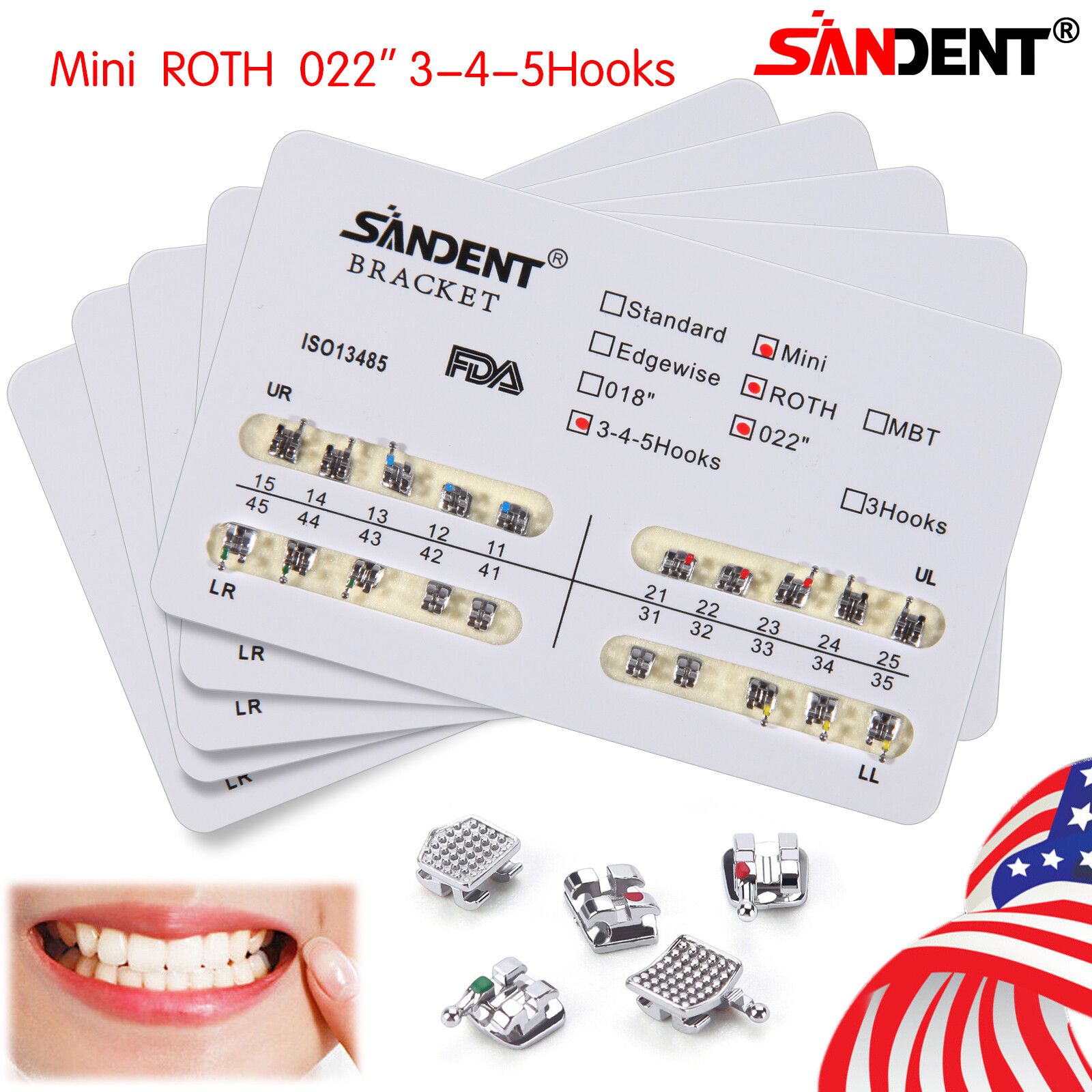 10packs Dental Orthodontic Brackets Braces Mini Roth Slot 022 345 Hook #2 200PCS