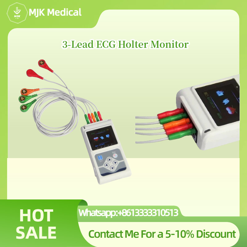 3-Lead ECG Holter Monitor, 24-72hr Portable EKG Recorder with PC Analysis Softwa