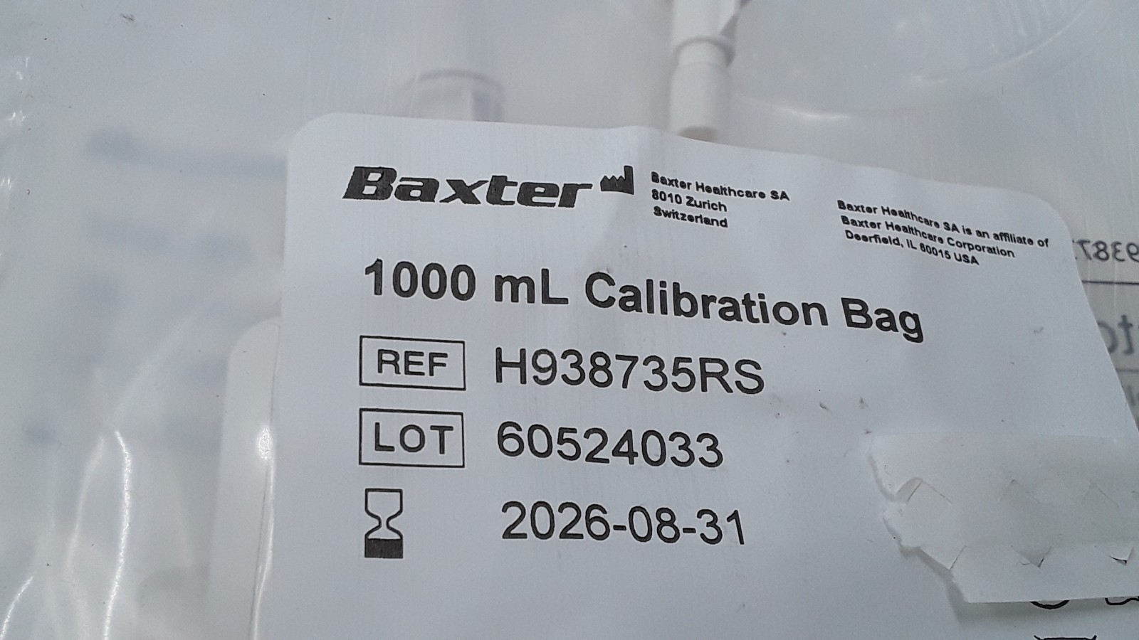 Baxter 1000 mL Calibration Bag REF H938735RS Lot of 11 EXP 2026-08-31
