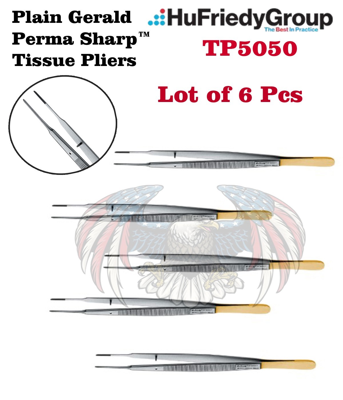 6 Pcs Plain Gerald Perma Sharp™ Tissue Pliers MPN TP5050