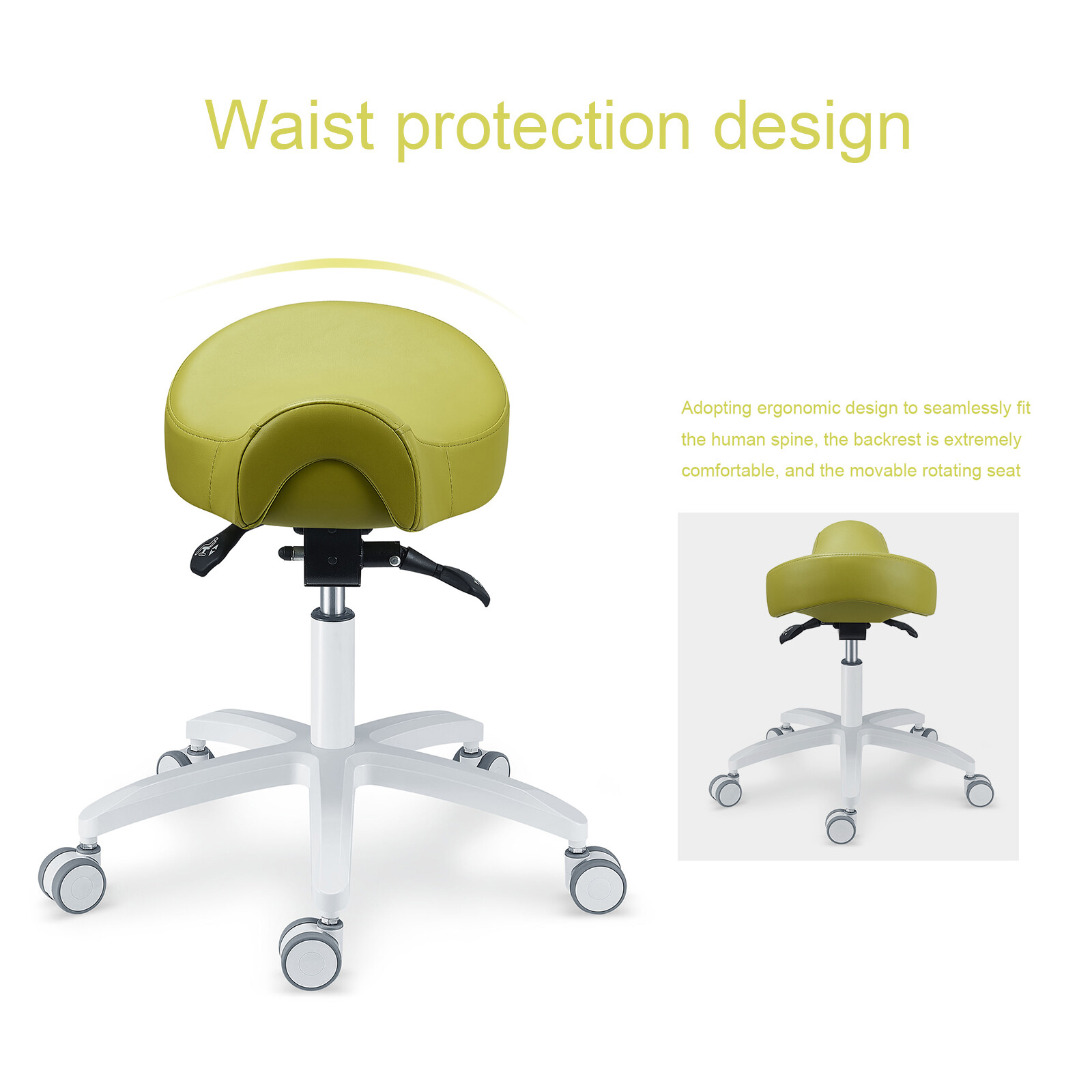 Ergonomic Dental Saddle Chair Height Adjustable Doctor Stool Microfiber Leather