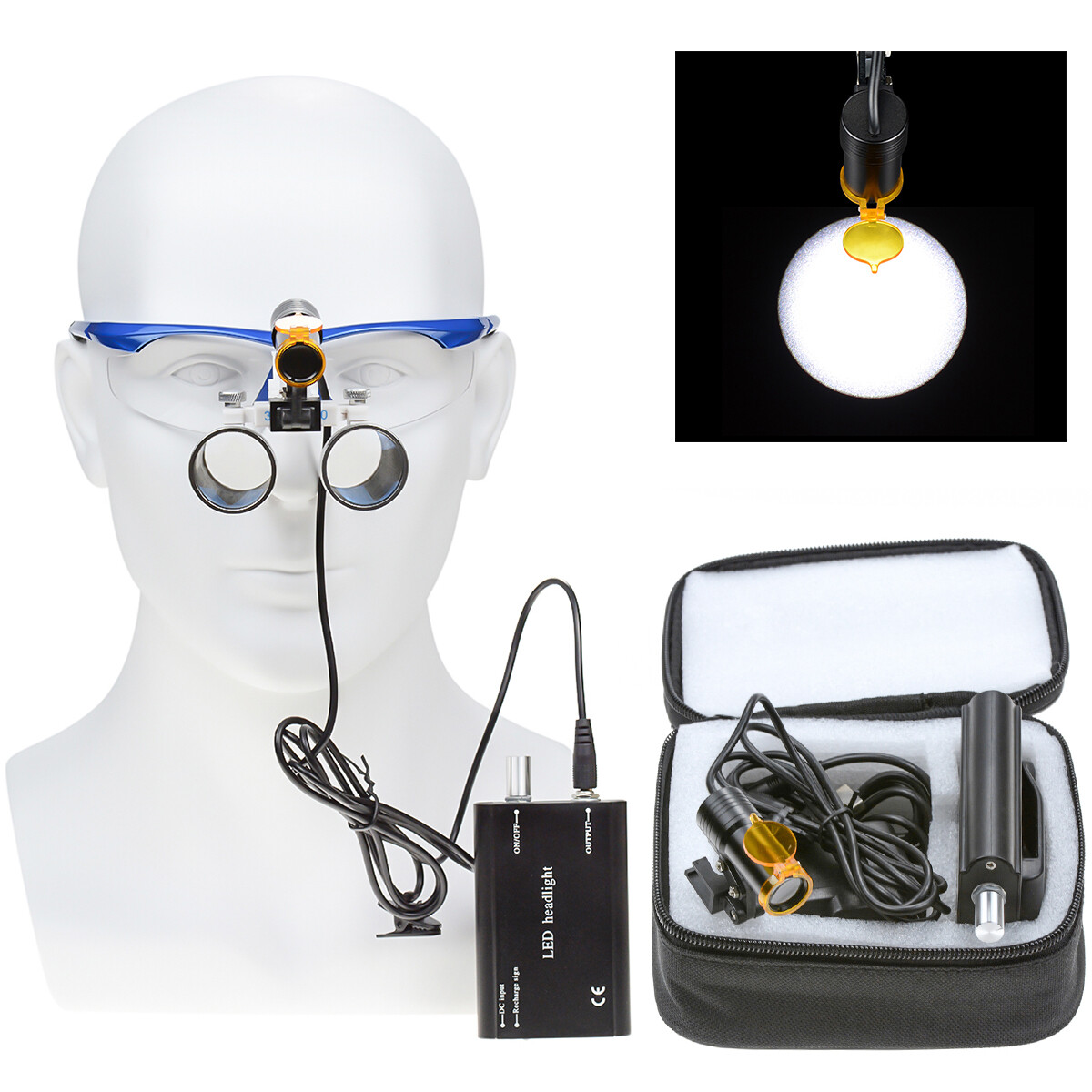 5W Dental Metal/Normal/Plastic Clip Waist-Hang LED Headlight+Light Shield Black