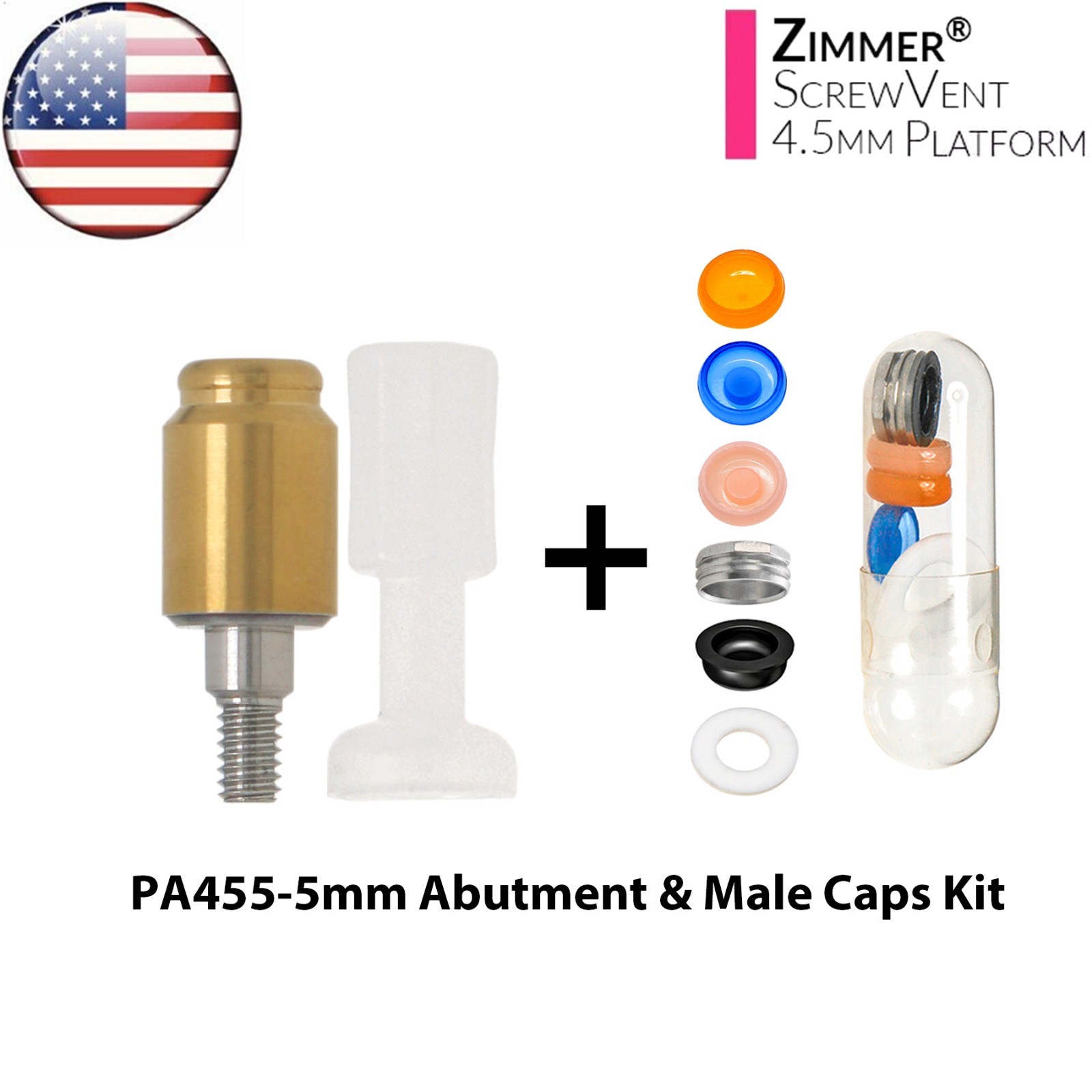 US Dental Overdenture Locator Abutment & Male Cap Kit for Zimmer Ø4.5mm Platform