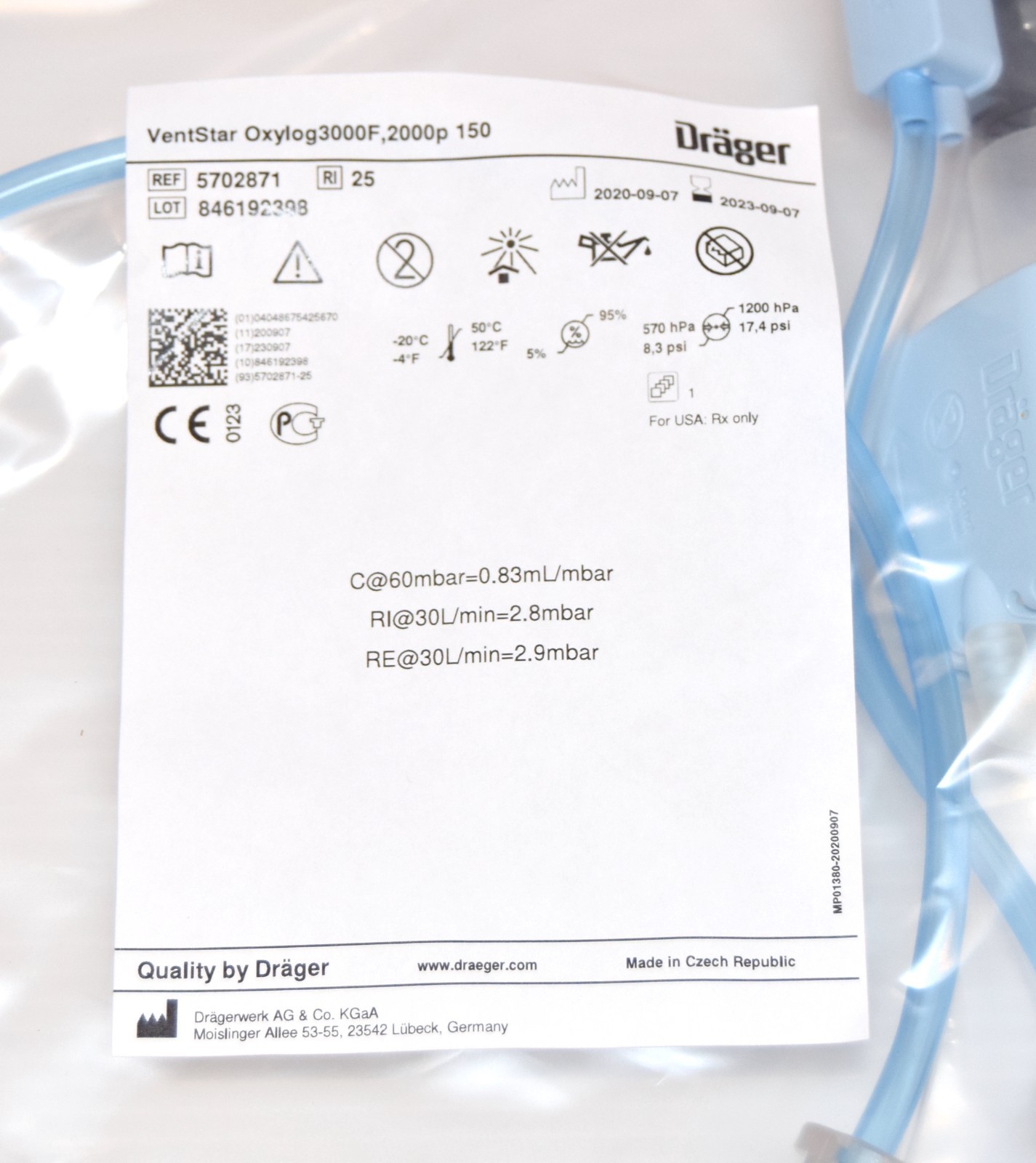 3X Drager Adult Disposable Breathing Circuit Oxylog 2000 / 3000 Ref. 5702871