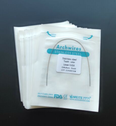 30 Packs Dental Stainless Steel Arch Coated Wires Orthodontic Round Tooth Color