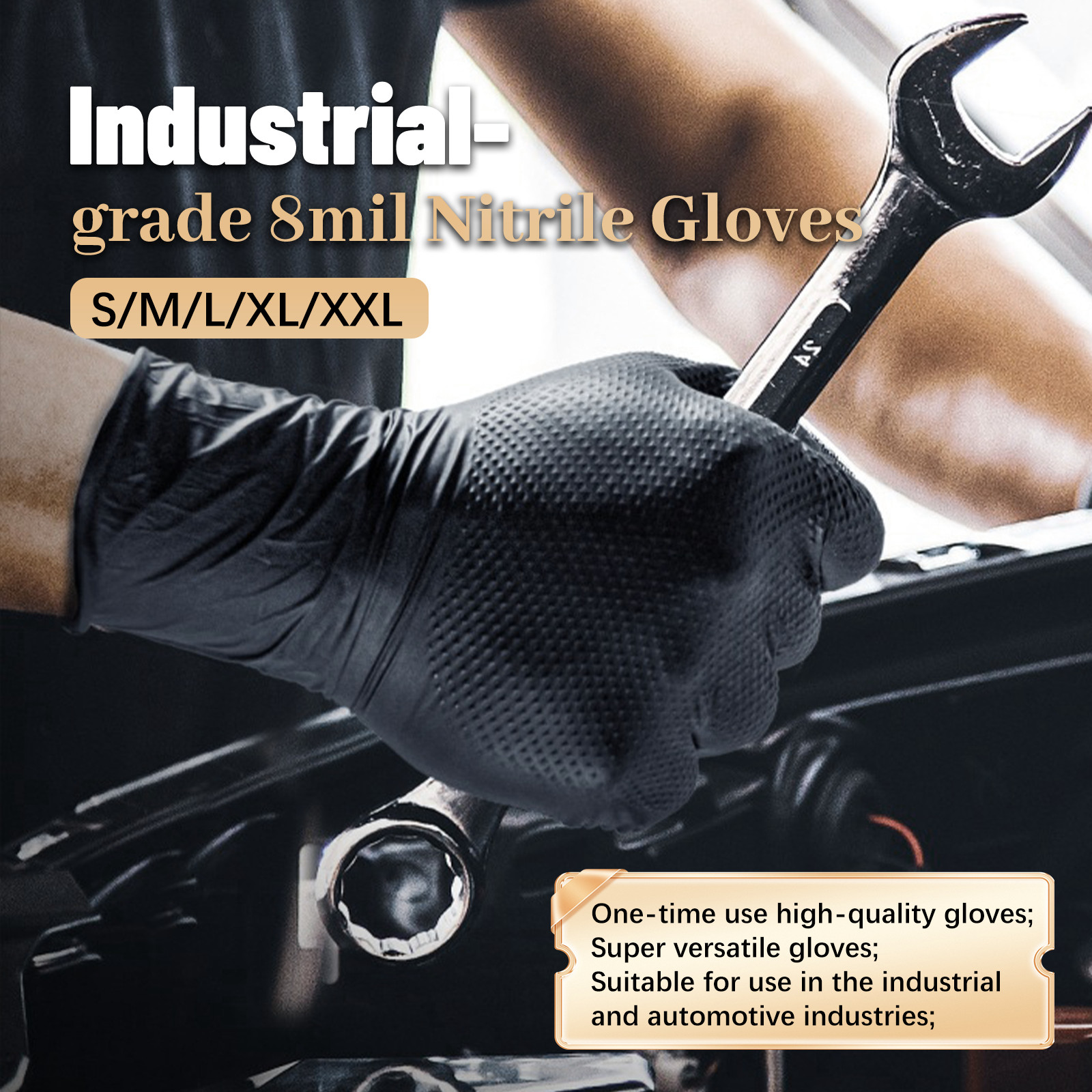 GP Craft Black Nitrile Gloves Diamond Grip 8Mil Disposable Latex Free 1000/Case