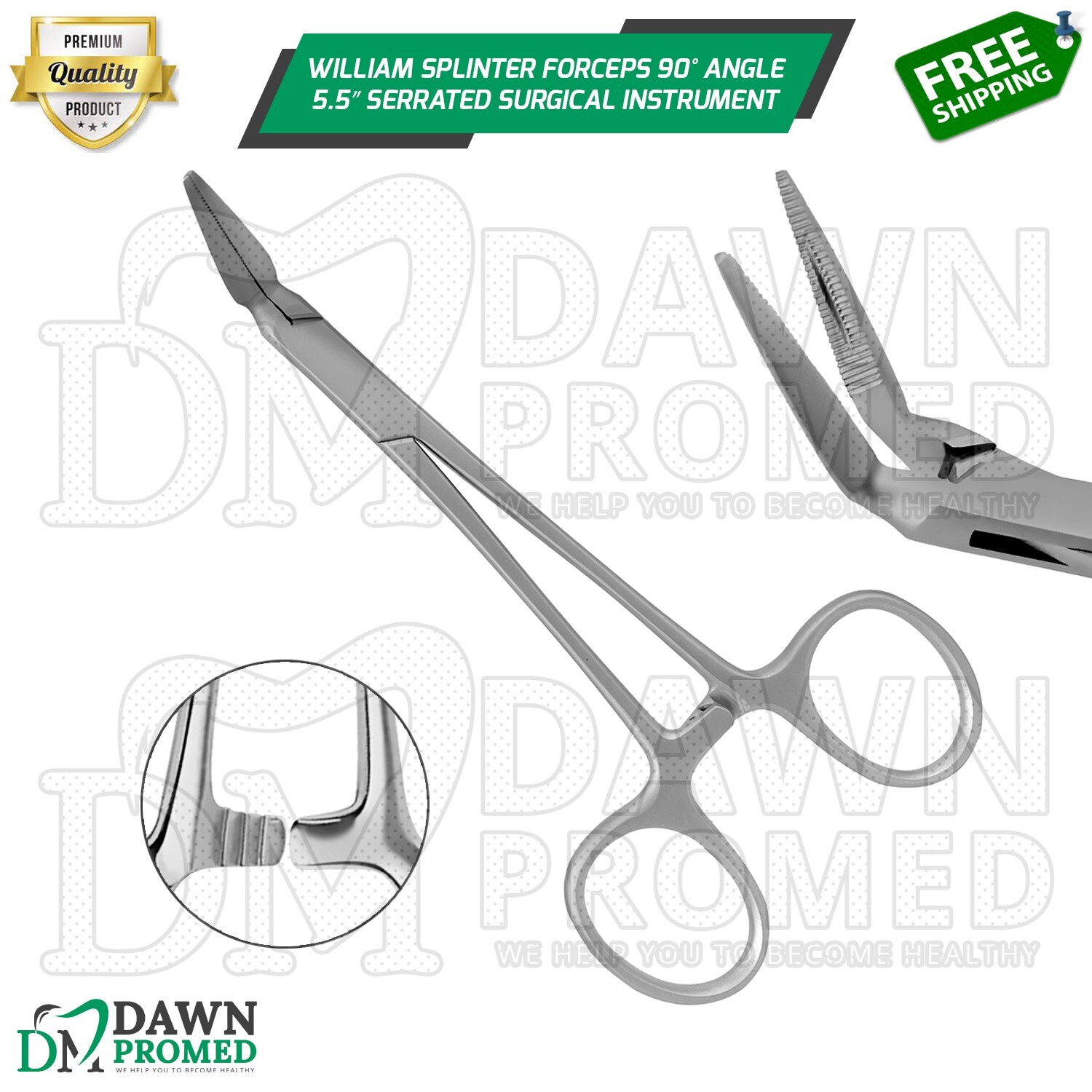 William Splinter Forceps 90° Angle Serrated Tips 5.5″ Surgical Inst German Grade