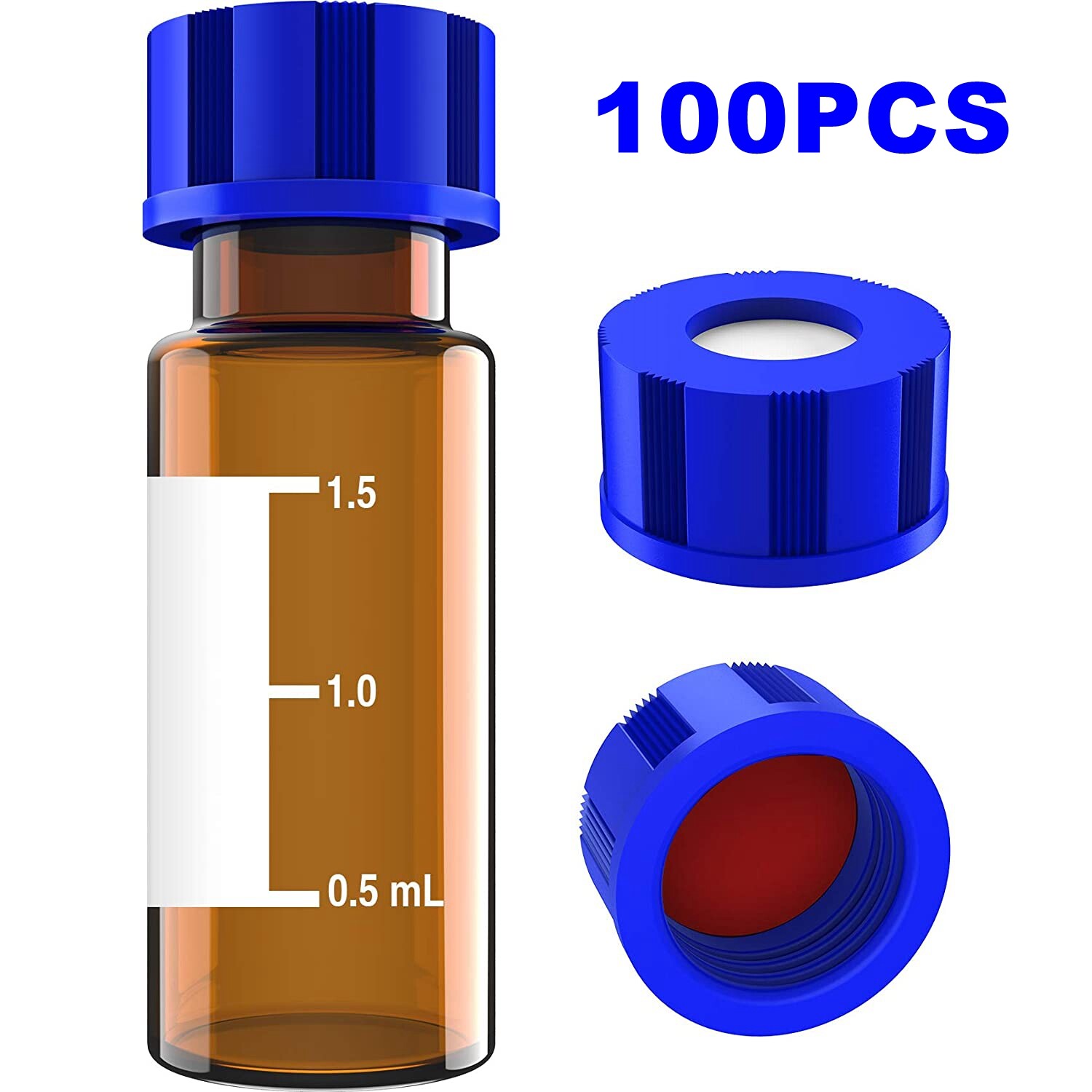 Amber 2ml Autosampler Glass Vials 9-425 HPLC Screw Caps Write-on Spot