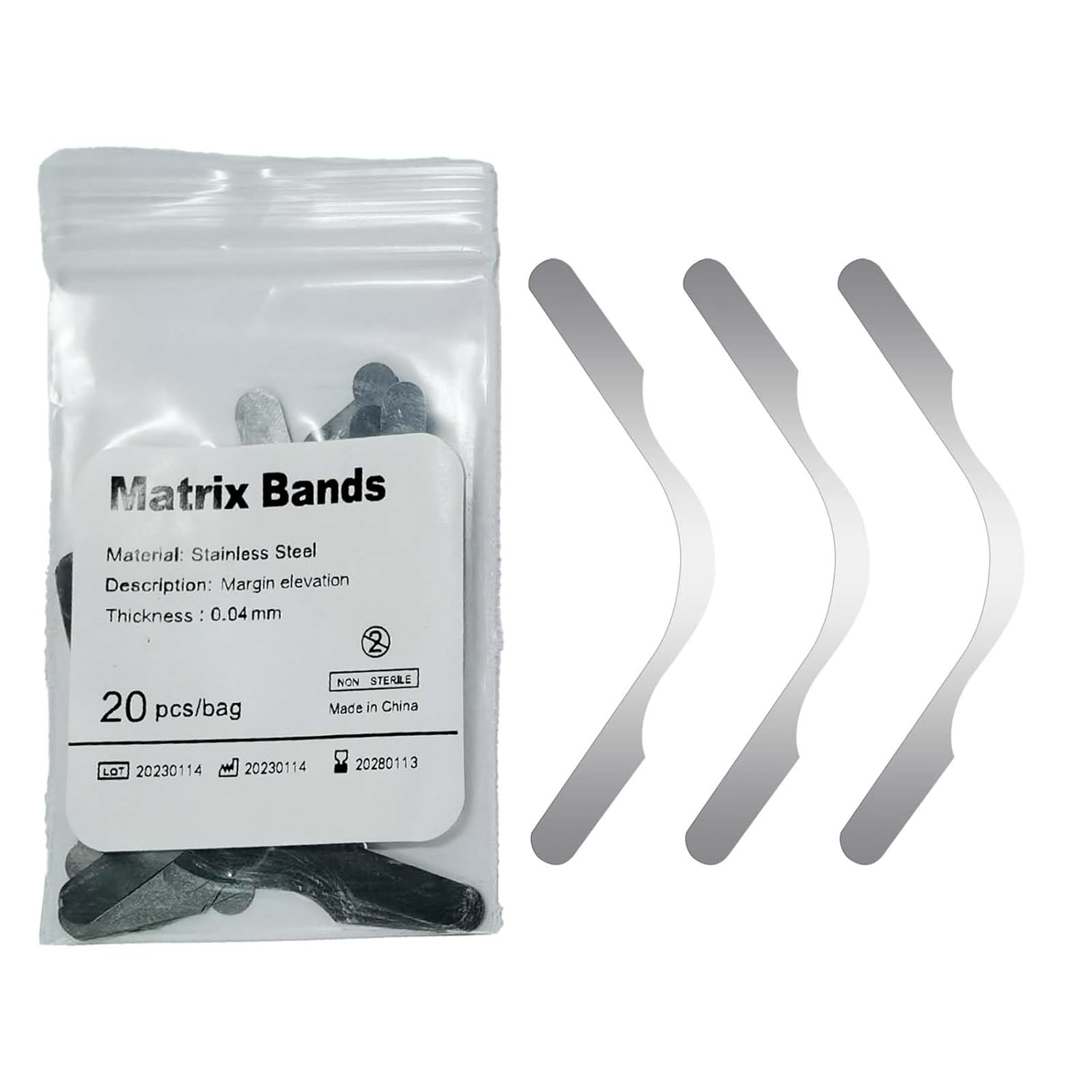 20 Pcs/Bag Dental Tofflemire Matrix Bands Margin Elevation Gingival Wall Lifting
