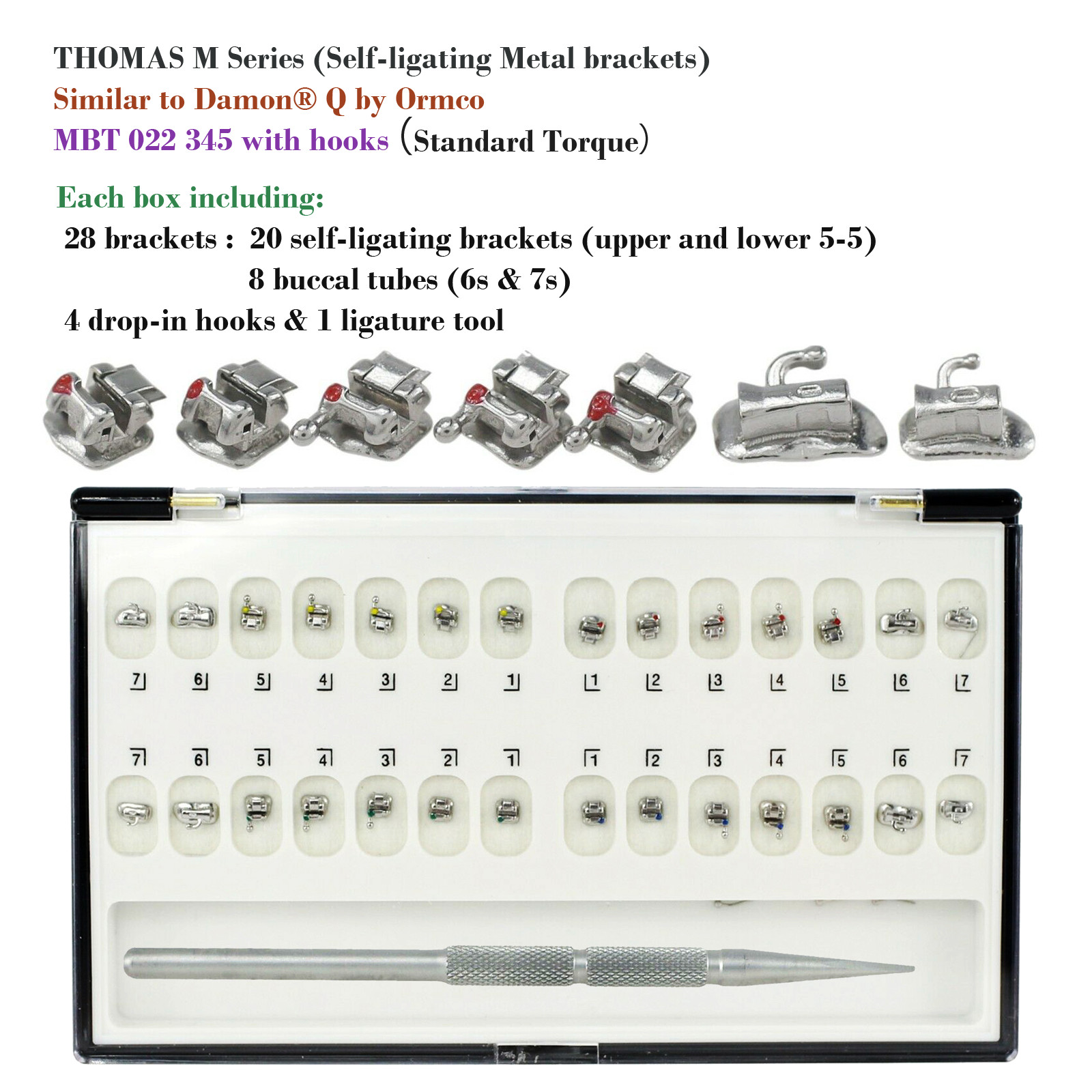 Dental Orthodontic Bracket Metal Braces Mini Standard Roth MBT 022 018 Damon Q