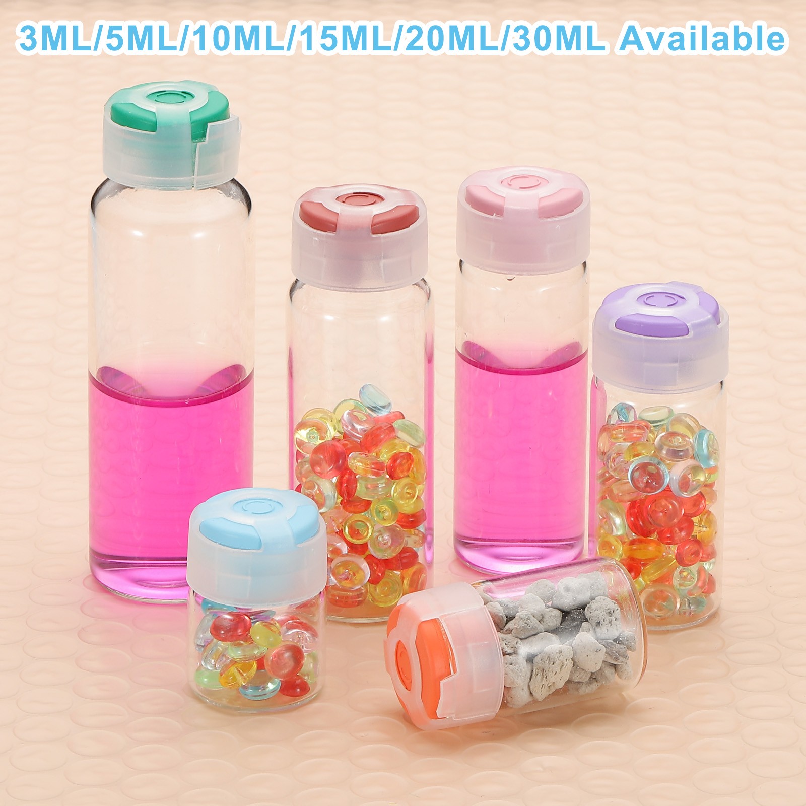 3ml Clear Glass Sample Vials, 10Pcs Small Liquid Bottles, Pink