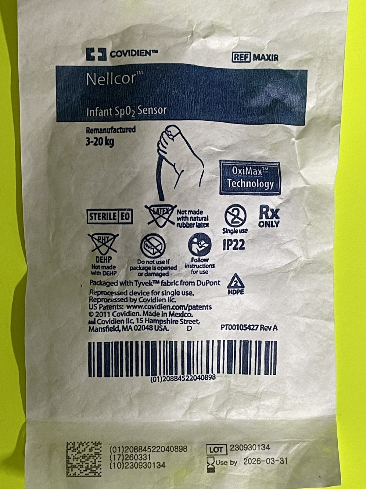 COVIDIEN NELLCORE INFANT SP02 SENSOR OXIMAX TECHNOLOGY