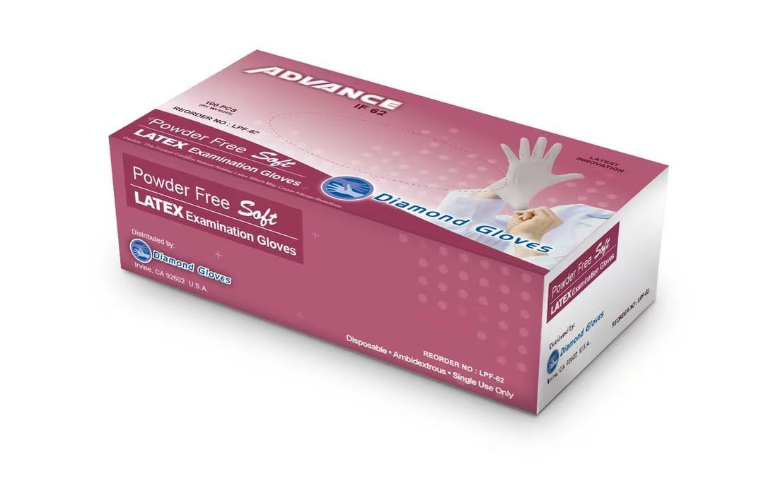 100pcs Diamond Gloves 5.5mil Latex Exam Gloves Powder Free XS S M L XL