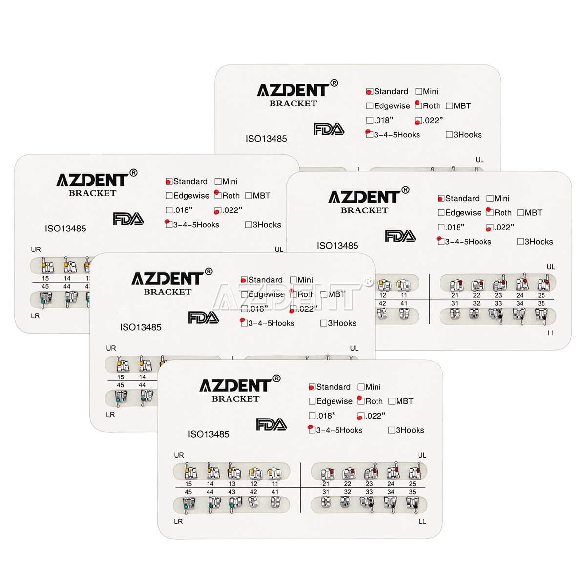 AZDENT Dental Orthodontic Brackets Braces Standard Roth Slot.022 Hooks 345 FDA