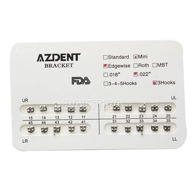 10 Packs AZDENT Dental Ortho Brackets Braces Metal Mini MBT/Roth.022 Hooks 345