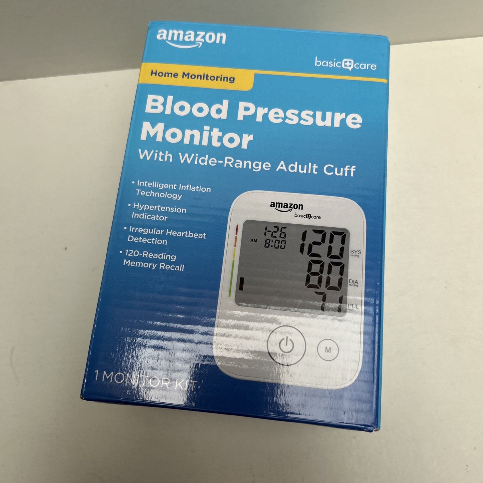 Amazon Basic Care Blood Pressure Monitor, Wide Range Arm Cuff, Intelligent Infla