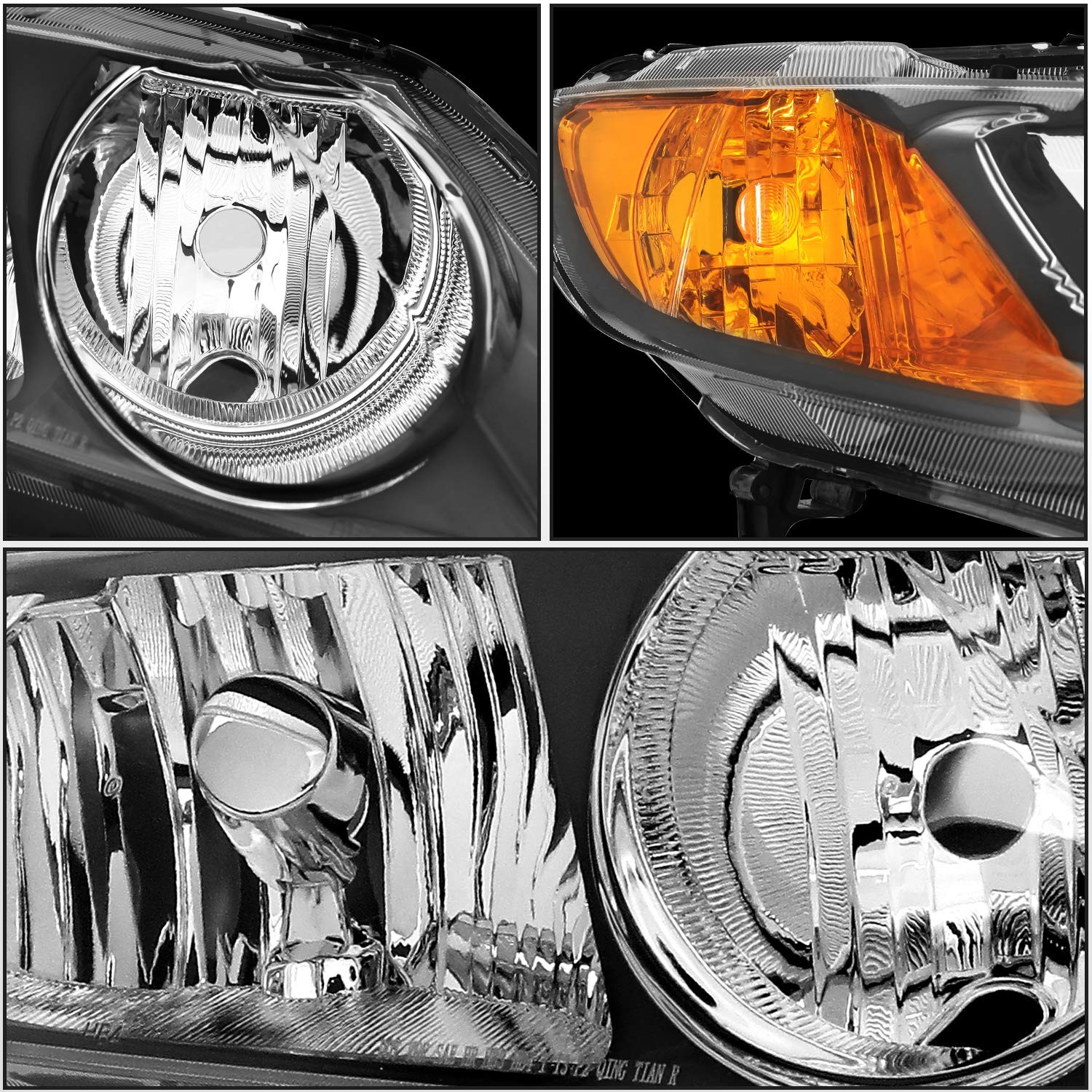 Black Headlight Assembly Pair Sedan 4Dr 06-11 Driver Passenger Side Replacement