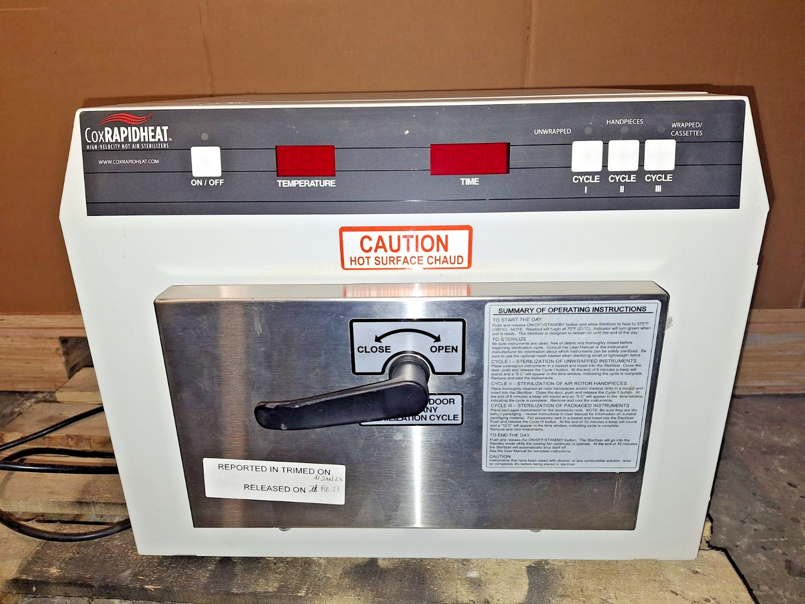 CPAC EQUIPMENT COX RAPID HEAT HIGH-VELOCITY HOT AIR STERILIZER MODEL 6000 – 230V