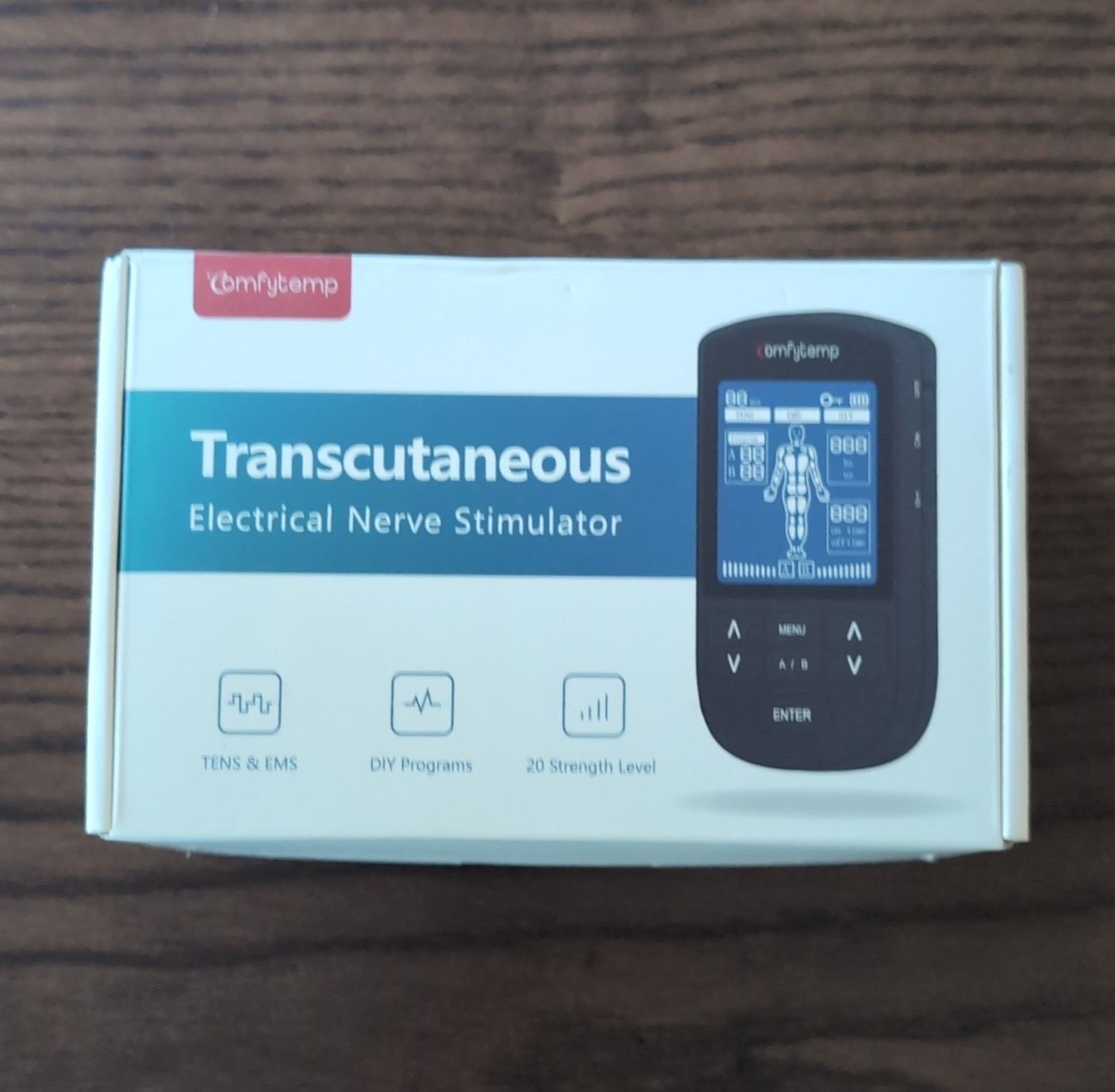 Comfytemp TENS/EMS Unit Handheld Nerve Stimulator w/ Pads, Lead Wires, USB