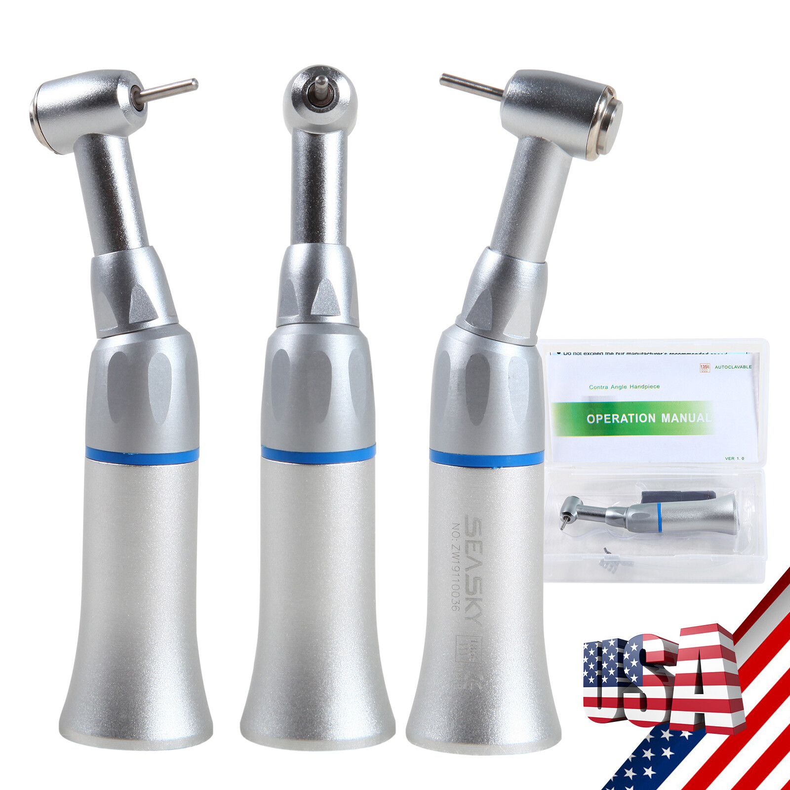 1-5* Dental Low Speed Contra Angle Handpiece Push Button Fit FG 1.6mm Bur ns