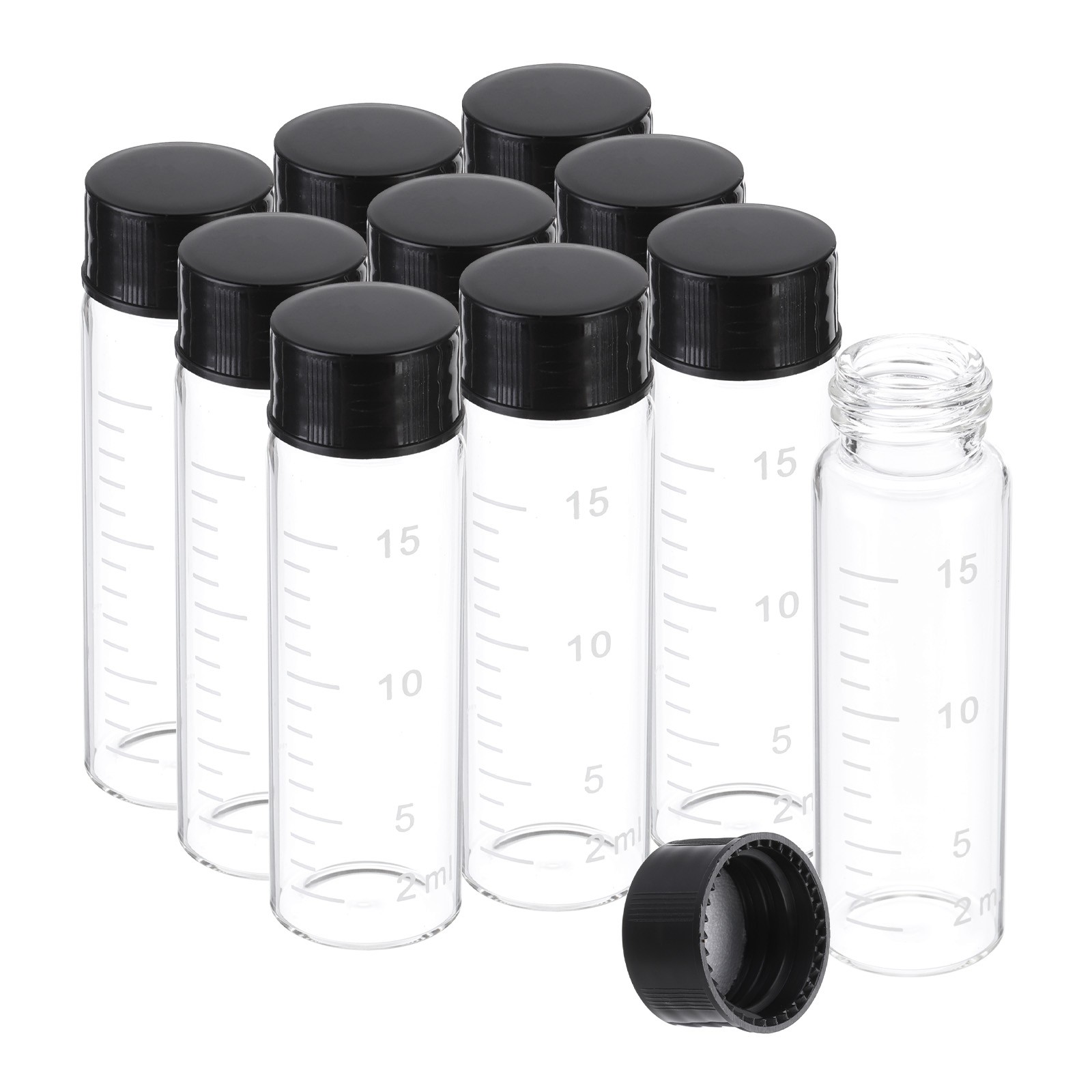 10pcs 15ml Small Clear Glass Vials with Black Screw Cap Glass Graduated