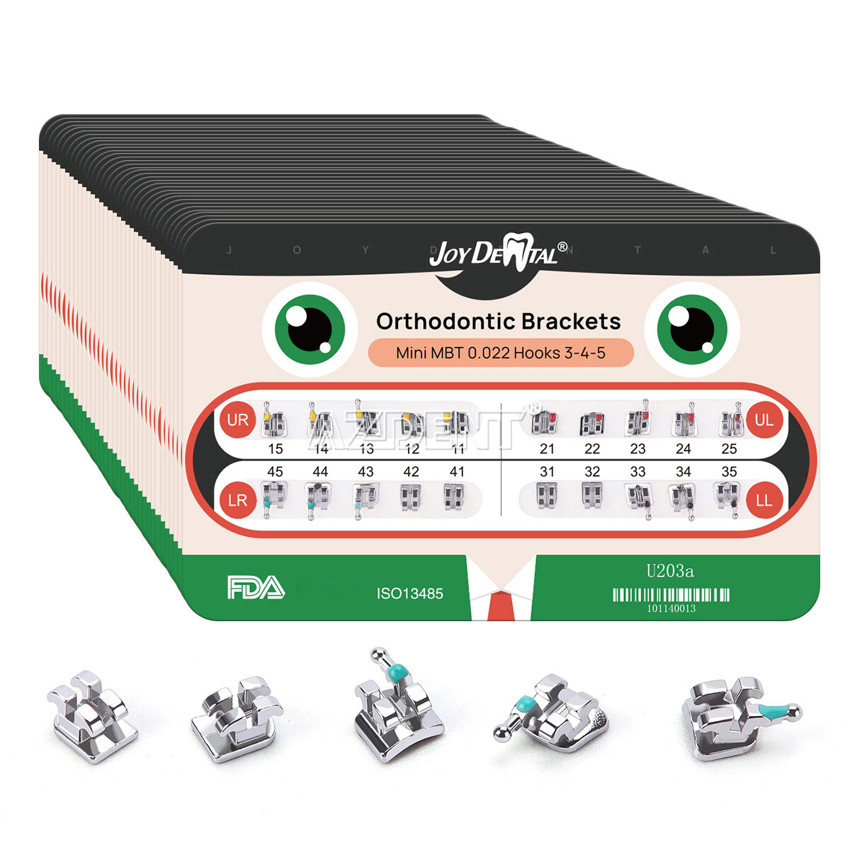 AZDENT Dental Orthodontic Bracket Braces Mini Slot MBT Roth .022/.018 Hooks 345
